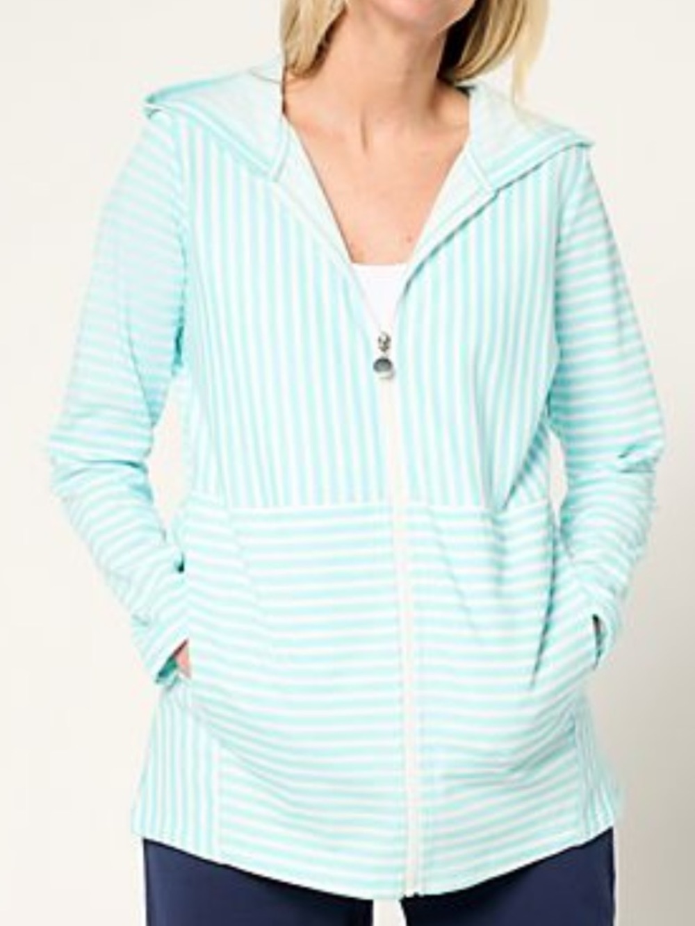 Sport Savvy Mixed Stripe French
Terry Hooded Jacket
Clear Aqua Size 1X-NWOT